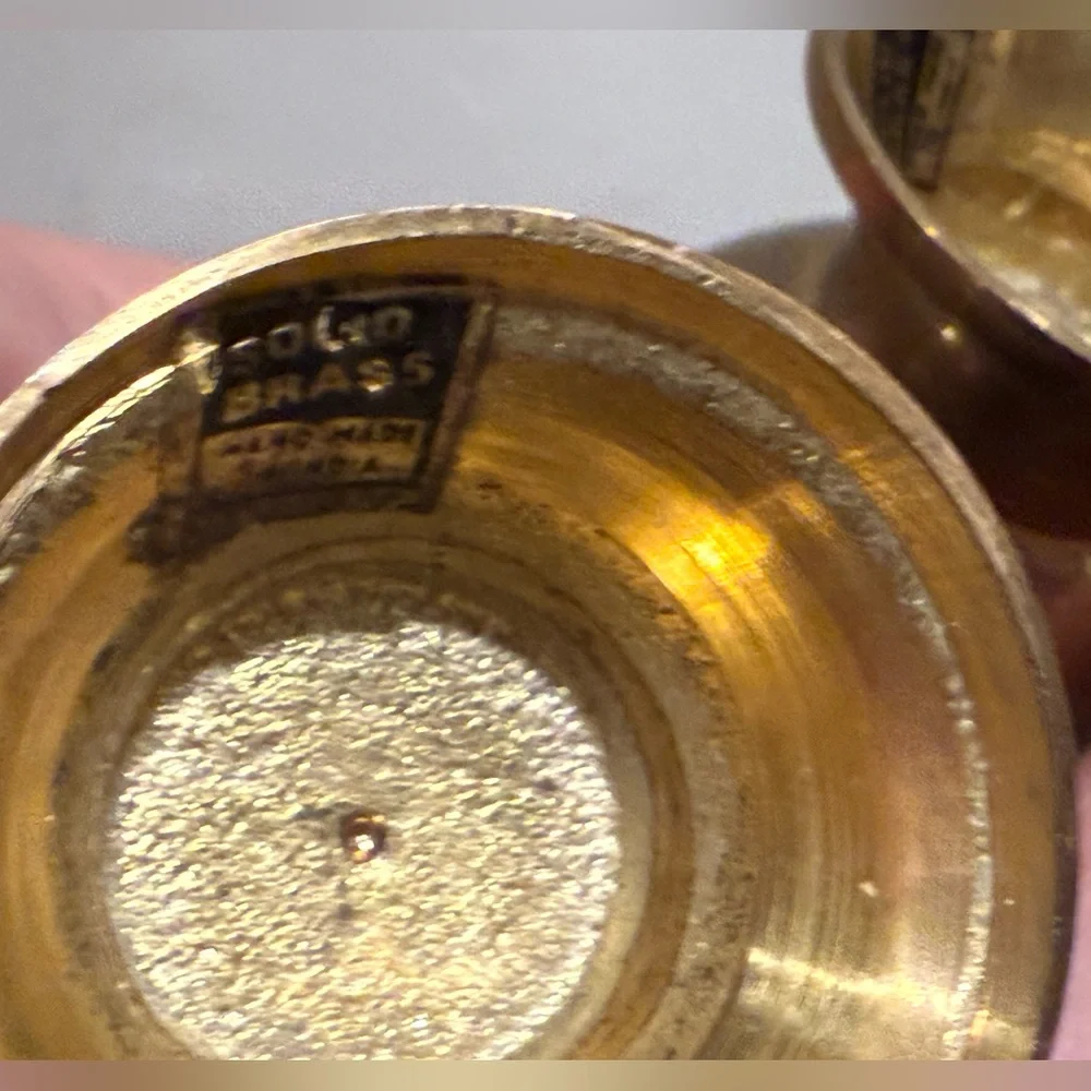 EUC Set Of 3 —2 Solid Brass Bud Vases & 1 Candleholder Made‎ in India